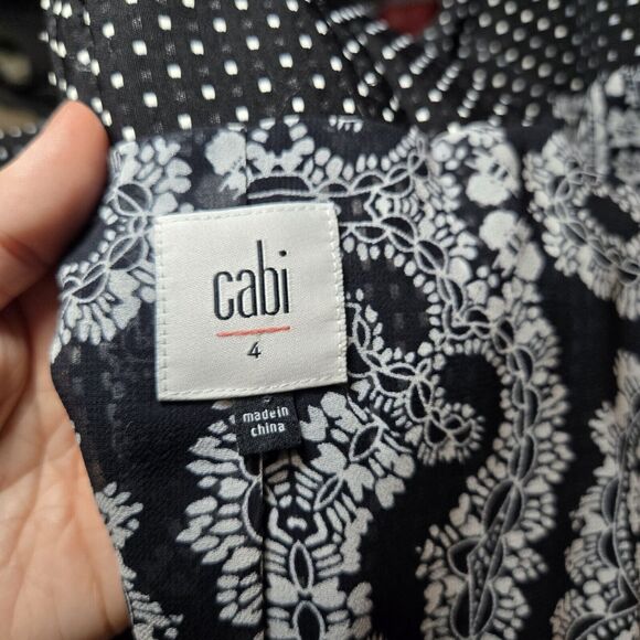 Cabi Black White Polka Dot Jacquard Jacket Blazer Size 4 Style 5156 Collarless - Picture 7 of 9